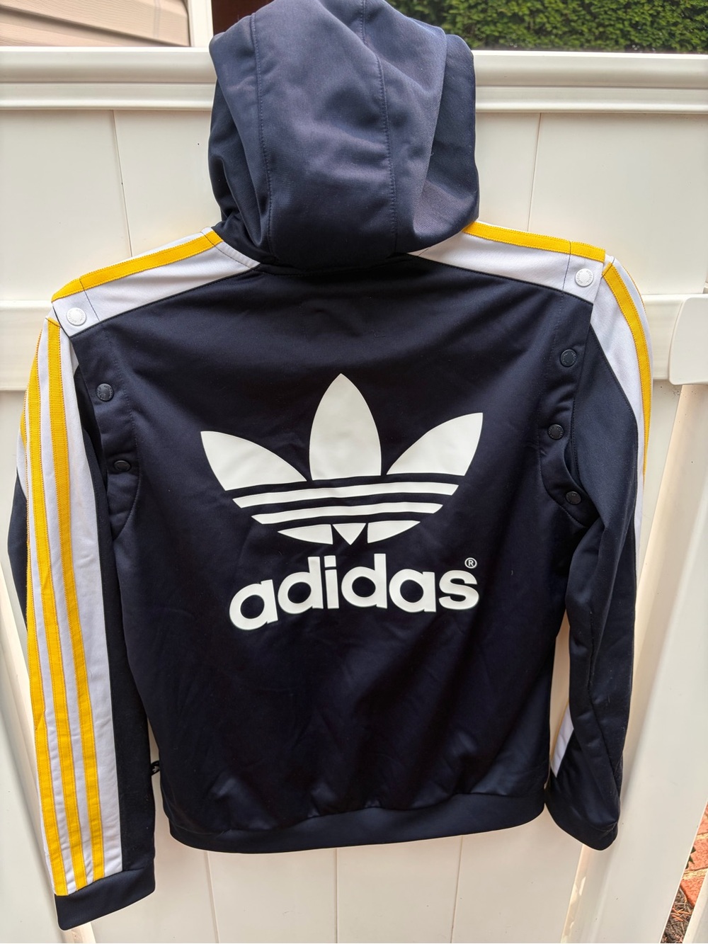 adidas Women’s Navy Hooded Track Jacket with Yellow Stripes
